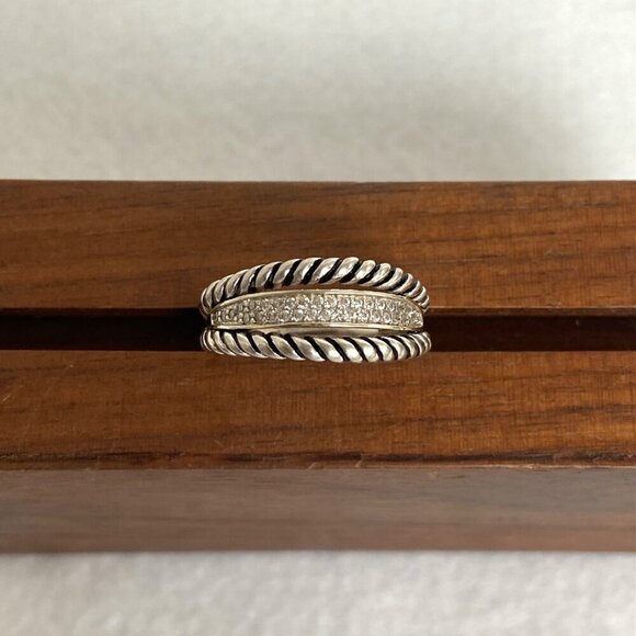 Sterling Silver 925 Gold Accent 2 Row Cubic Zirconia CZ Rope Band Ring Sz 7.75 - Picture 13 of 16